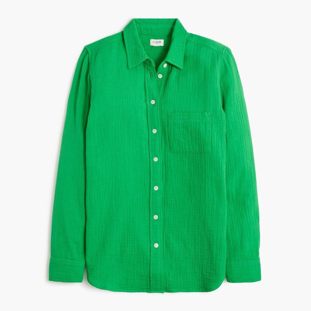 NWT J.Crew Green Crinkle Gauze Cotton Coastal Granddaughter Button Down Top XS - Picture 13 of 16